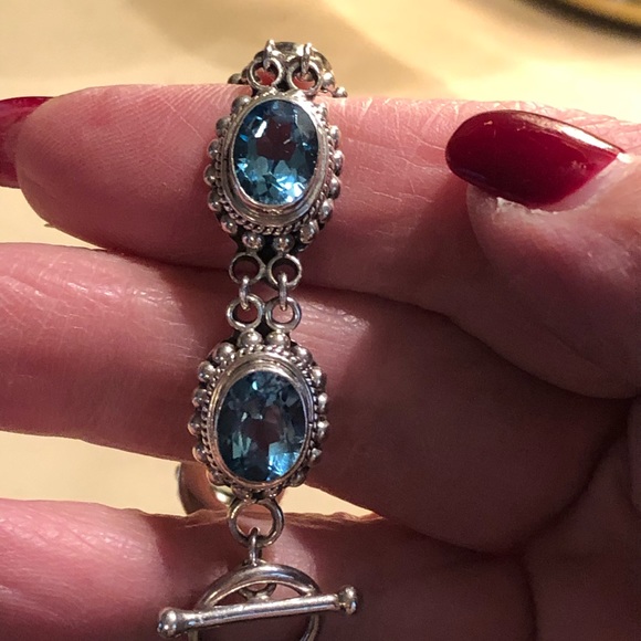 Sterling Silver Blue Topaz Bracelet - Picture 4 of 7